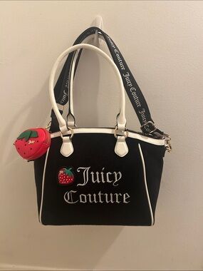 Juicy Couture Black & White Satchel with Strawberry Charm